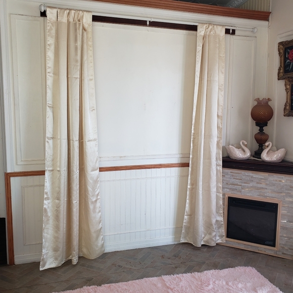 Satin Curtain Panels 2 pc Tab Top 86W x 80L Cream Shine Handmade Double Fabric - Picture 3 of 13